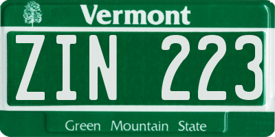 VT license plate ZIN223