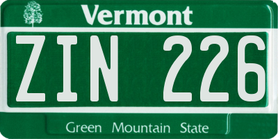 VT license plate ZIN226