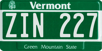 VT license plate ZIN227