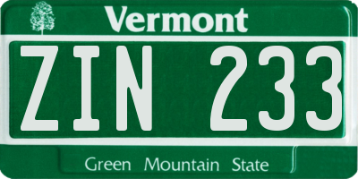 VT license plate ZIN233