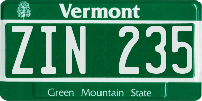 VT license plate ZIN235