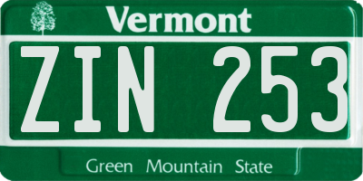 VT license plate ZIN253