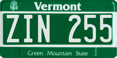 VT license plate ZIN255