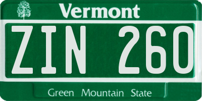 VT license plate ZIN260