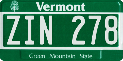 VT license plate ZIN278