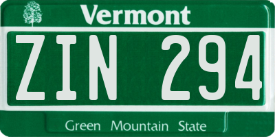 VT license plate ZIN294