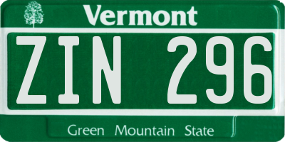 VT license plate ZIN296
