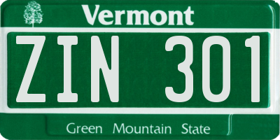 VT license plate ZIN301