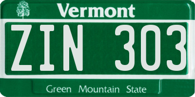 VT license plate ZIN303