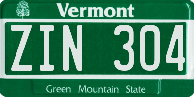 VT license plate ZIN304