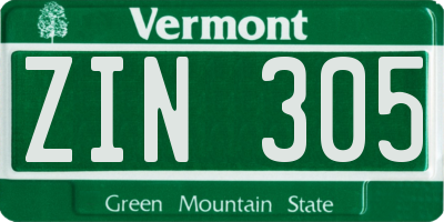 VT license plate ZIN305