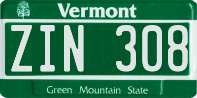 VT license plate ZIN308
