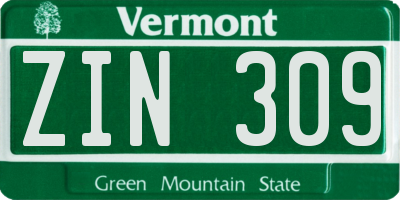 VT license plate ZIN309
