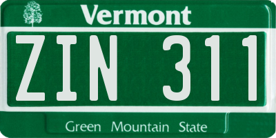 VT license plate ZIN311