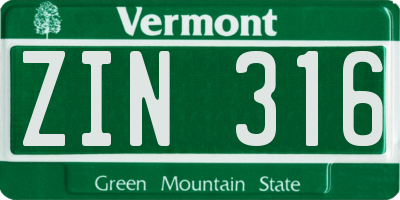 VT license plate ZIN316