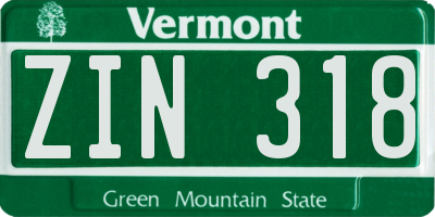 VT license plate ZIN318