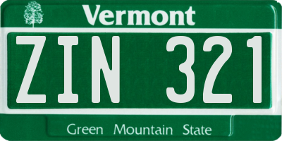 VT license plate ZIN321