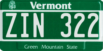 VT license plate ZIN322