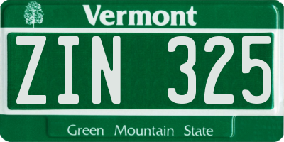 VT license plate ZIN325