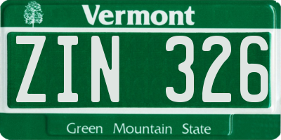 VT license plate ZIN326
