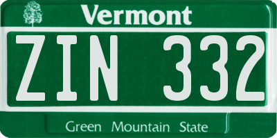 VT license plate ZIN332