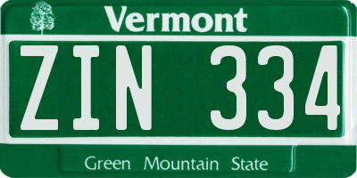 VT license plate ZIN334