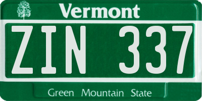 VT license plate ZIN337