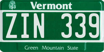 VT license plate ZIN339