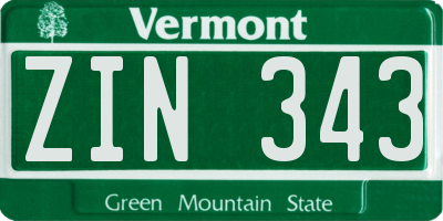 VT license plate ZIN343