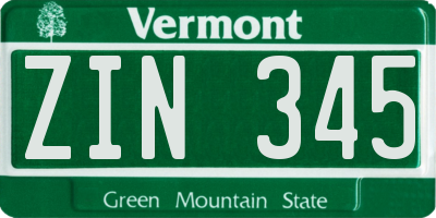 VT license plate ZIN345
