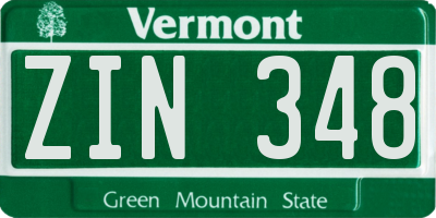 VT license plate ZIN348