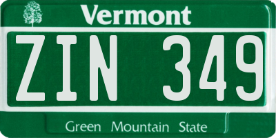VT license plate ZIN349