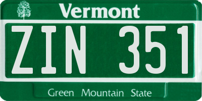 VT license plate ZIN351