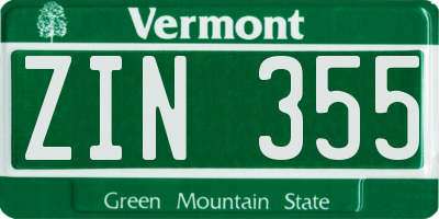 VT license plate ZIN355