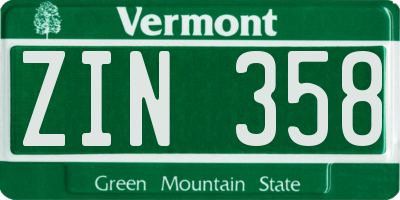 VT license plate ZIN358