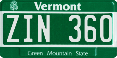 VT license plate ZIN360