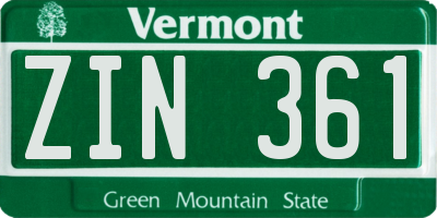 VT license plate ZIN361