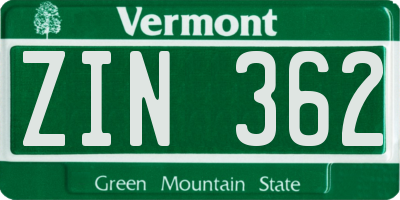 VT license plate ZIN362