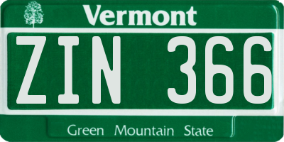 VT license plate ZIN366