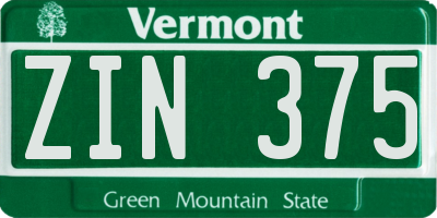 VT license plate ZIN375