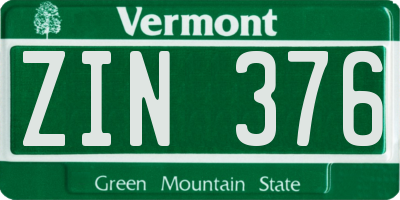 VT license plate ZIN376