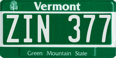 VT license plate ZIN377