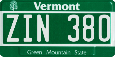 VT license plate ZIN380