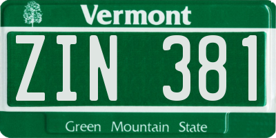 VT license plate ZIN381
