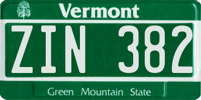 VT license plate ZIN382