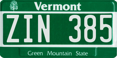 VT license plate ZIN385