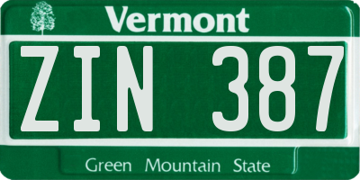 VT license plate ZIN387