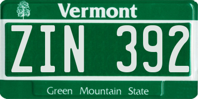 VT license plate ZIN392