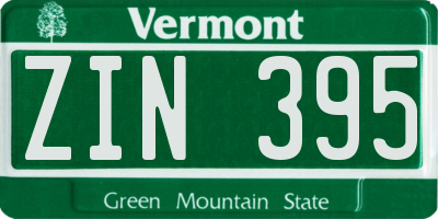 VT license plate ZIN395