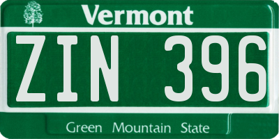 VT license plate ZIN396